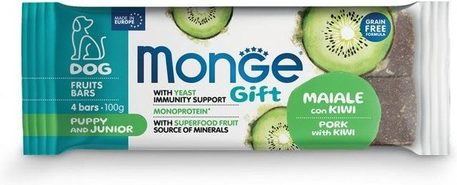 Produktbild von MONGE Gift Fruits Bars Puppy and Junior Wieprzowina z kiwi 100 g