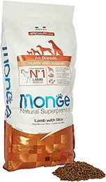 Produktbild von Monge Natural Superpremium Puppy and Junior Lamm & Reis Trockenfutter - 12 kg