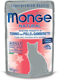 Produktbild von MONGE Thunfisch mit Hühnchen und Garnelen Katzenfutter - 80 g