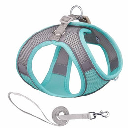 Produktbild von Monkimau Atmungsaktives Hundegeschirr mit Leine Grün-Grau L - 150 cm