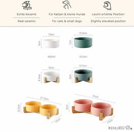 Produktbild von Monkimau Hunde-Futterspender Doppel Hundenapf und Katzennapf Keramik weiß - 400 ml