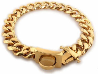 Produktbild von Monkimau Hunde-Halsband Edelstahl Hundekette Gold 19mm XS 26cm