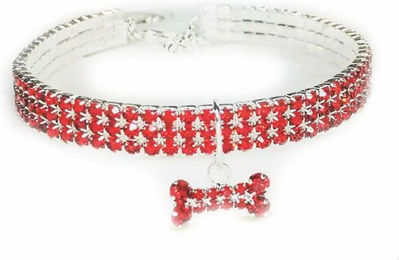 Produktbild von Monkimau Hunde-Halsband Katzenhalsband Strass Anhänger rot M