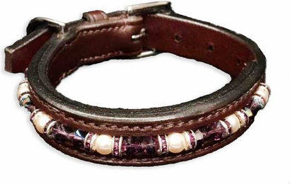Produktbild von Monkimau Hunde-Halsband Leder Havana braun mit Glitzer Kristallen S-XS