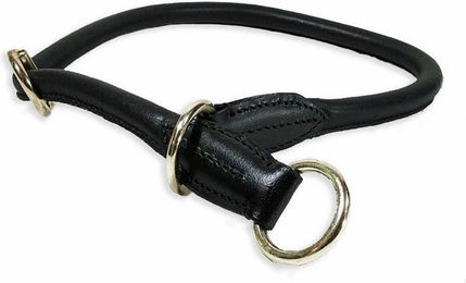 Produktbild von Monkimau Hunde-Halsband Zugstopp aus Leder schwarz rundgenäht