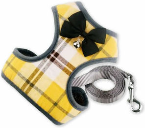 Produktbild von Monkimau Hunde- und Katzen-Geschirr gepolstert mit Leine und Schleife gelb