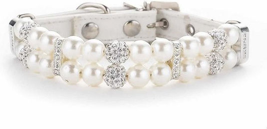 Produktbild von Monkimau Hunde- und Katzenhalsband mit Perlen weiß