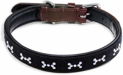 Monkimau Hundehalsband aus echtem Leder mit Swarovski Kristallen - 45 cm – Bild 1 von 7