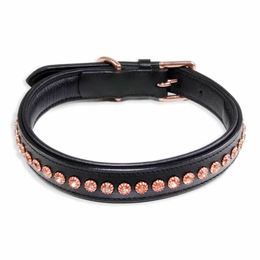 Monkimau Hundehalsband Leder schwarz mit rosegold Kristallen XS-S - 1 Stk. – Bild 1 von 7