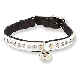 Produktbild von Monkimau Katzenhalsband aus Leder mit Strasssteinen und Glöckchen - 1 Stk.