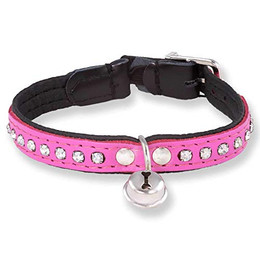 Produktbild von Monkimau Katzenhalsband aus Leder mit Strasssteinen und Glöckchen - 1 Stk.