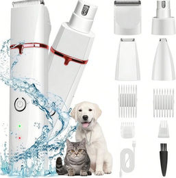 MOPUEA Hundeschermaschine 4 In 1 Elektrische Tierhaarschneider-Sets, Katzenhaarschneider, Haustierpflegegeräte Leise Pfotentrimmer für Hunde Katze, Wiederaufladbarer, Wasserdichter Nagelschleifer-Rasierer – Bild 1 von 5