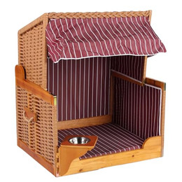 Produktbild von MR. DEKO® Hundestrandkorb Wacholder PE Beige mit Sonnenschutz und schwenkbarem Futternapf