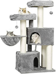 Produktbild von MSMASK Kratzbaum groß für Katzen stabil mit Sisal-Kratzstangen und 2 Aussichtsplattformen