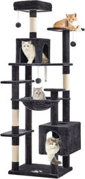 Produktbild von MSMASK Kratzbaum groß, mit 2 Plattformen, 2 Katzenhöhlen & Hängematte, Sisalsäulen, 173 cm Katzenkratzbaum, Mehrstöckiger Kletterbaum für Katzen