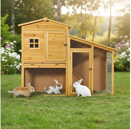 Produktbild von Mucola Hasenstall Kleintiergehege 140x115x60 cm Holz mit Freilaufgehege
