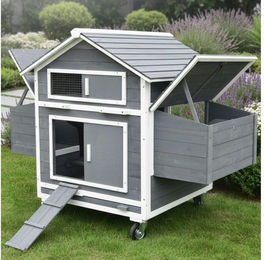 Produktbild von Mucola Hühnerstall Hühnervoliere inkl. 2 Nestboxen Hühnerhaus Holz Geflügelstall, Rollbar, 4 Nistplätzen, Holzrampe, 2 Sitzstangen