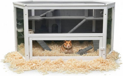 Mucola Kleintierkäfig Kleintierstall aus Holz mit 3 Ebenen & Plexiglasfront für Hamster, inkl. 2 Häuschen, 3 Treppen und 2 Wippen – Bild 1 von 5
