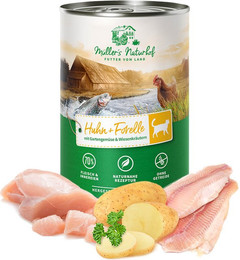 Produktbild von Müller’s Naturhof Huhn & Forelle Katzenfutter - 6 x 400 g