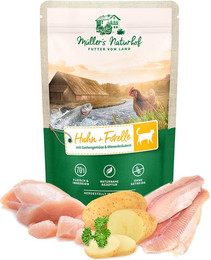 Produktbild von Müller’s Naturhof Huhn & Forelle Nassfutter - 12 x 100 g