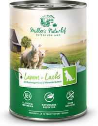 Produktbild von Müller’s Naturhof Lamm und Lachs Nassfutter - 6 x 400 g