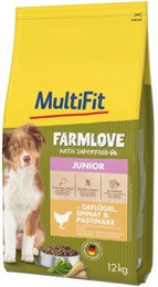 Produktbild von MultiFit Farmlove Trockenfutter Hund Junior mit Geflügel Spinat Pastinake - 12 kg