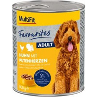 Produktbild von MultiFit Favourites Nassfutter Hund Adult Huhn mit Putenherzen - 6 x 800 g
