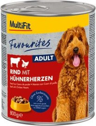 Produktbild von MultiFit Favourites Nassfutter Hund Adult, Rind mit Hühnerherzen 6x800 g