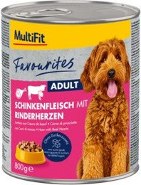 Produktbild von MultiFit Favourites Nassfutter Hund Adult, Schinkenfleisch mit Rinderherzen 6x800 g
