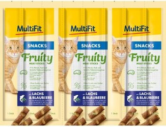 Produktbild von MultiFit Fruity Meat Sticks 7x8x5g Lachs & Blaubeere