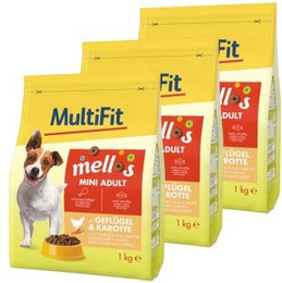 Produktbild von MultiFit Mellos Trockenfutter Hund Adult Mini Geflügel und Karotten - 3 x 1 kg