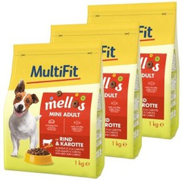 Produktbild von MultiFit Mellos Trockenfutter Hund Adult Mini Rind und Karotten - 3 x 1 kg