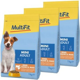 Produktbild von MultiFit Trockenfutter Hund Adult Mini mit Rind, Huhn & Mais - 3 x 1 kg