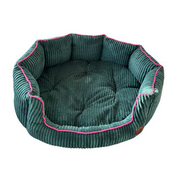 Produktbild von Muschelbett aus samtigem Velvet in Grün – stilvoll und bequem für Ihre Katze oder Ihren Hund - L