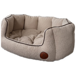 Produktbild von Muschelbett Elli aus weichem Bouclé in Beige – stilvoller Rückzugsort für Katzen & Hunde - L