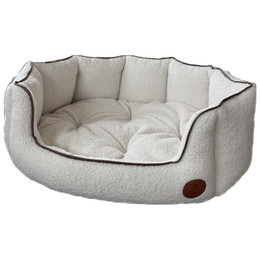 Produktbild von Muschelbett Elli aus weichem Bouclé in Weiß – stilvoller Rückzugsort für Hunde & Katzen - L