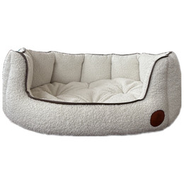 Produktbild von Muschelbett Elli aus weichem Bouclé in Weiß – stilvoller Rückzugsort für Hunde & Katzen - M