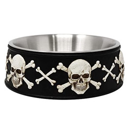 Produktbild von MystiCalls Futternapf mit Totenköpfen schwarz