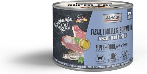 Produktbild von MAC's Cat Feinschmecker Katzen Nassfutter Fasan Forelle Schwein Adult Getreidefrei Ohne Zucker 6x200g - 6 x 200 g