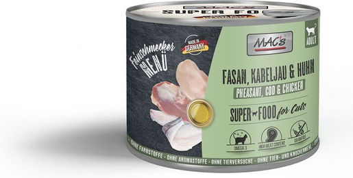 Produktbild von MAC's Cat Feinschmecker Katzen Nassfutter Fasan Kabeljau & Huhn Adult Getreidefrei Ohne Zucker 6x200g - 6 x 200 g