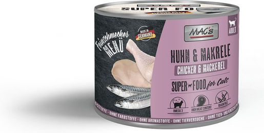 Produktbild von MAC's Cat Feinschmecker Menü Huhn und Makrele Katzenfutter mit hohem Fleischanteil 6x200g