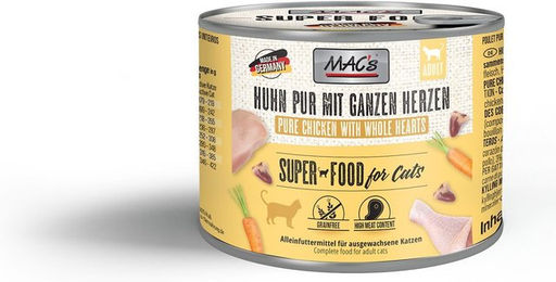 Produktbild von MAC's Cat Fleischmenü Huhn pur mit ganzen Geflügelherzen Monoprotein Adult 24x200g