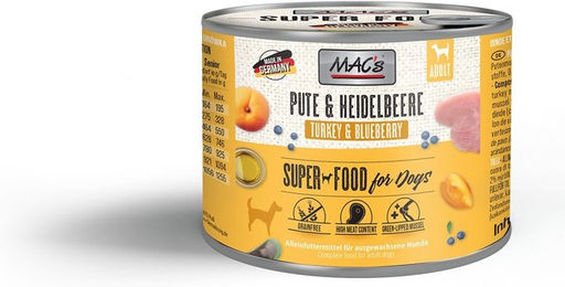 Produktbild von MAC's Hundefutter Pute und Heidelbeeren Monoprotein Adult 6x200g