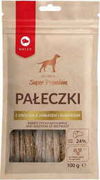 Produktbild von MAC's Kaninchensticks mit Apfel und Roter Bete Kausnack für Kaninchen 100g mit hohem Fleischanteil ohne Zucker und Farbstoffe - 3 x 100 g