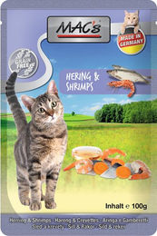 Produktbild von MAC's Katzen-Nassfutter Hering und Garnele getreidefrei 12 x 100 g Beutel - 12 x 100 g