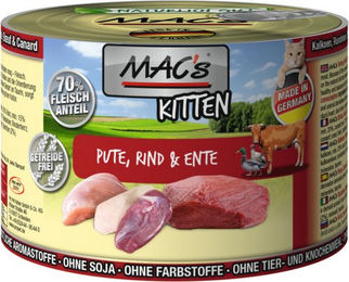 MAC's Katzen-Nassfutter Kitten Pute Rind Ente Getreidefrei mit hohem Fleischanteil 6 x 200 g - 6 x 200 g – Bild 1 von 3