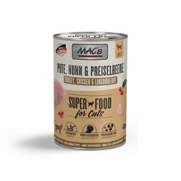 MAC's Katzen Nassfutter Pute Huhn & Preiselbeere Stückchen in Soße Getreidefrei Adult 6 x 400 g – Bild 1 von 4