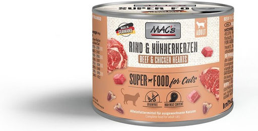 Produktbild von MAC's Katzen Nassfutter Rind und Hühnerherzen Adult 12x200g