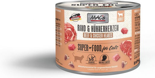 Produktbild von MAC's Katzen Nassfutter Rind und Hühnerherzen Adult 6x200g