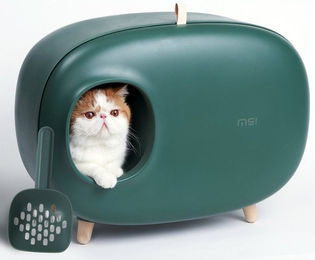 Makesure Haubentoilette für Katzen mit geschlossenem Design und Katzenstreuschaufel in Lila – Bild 1 von 5